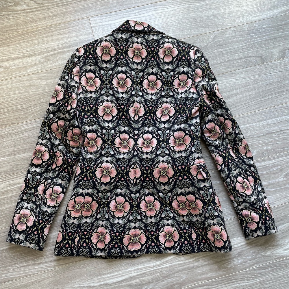 Alice + Olivia Macey Floral Print Blazer Sz 0 EUC Peach and Black - Picture 12 of 13